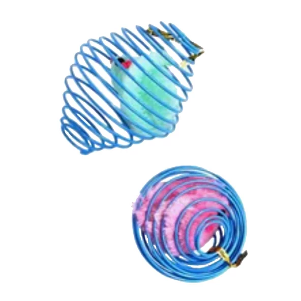 Kedi Oyuncağı Sıçrayan Spiral Yaylı Metal Fareli Kafes Kedi Oyun Topu - 5
