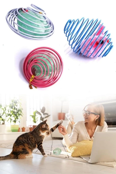 Kedi Oyuncağı Sıçrayan Spiral Yaylı Metal Fareli Kafes Kedi Oyun Topu - 12