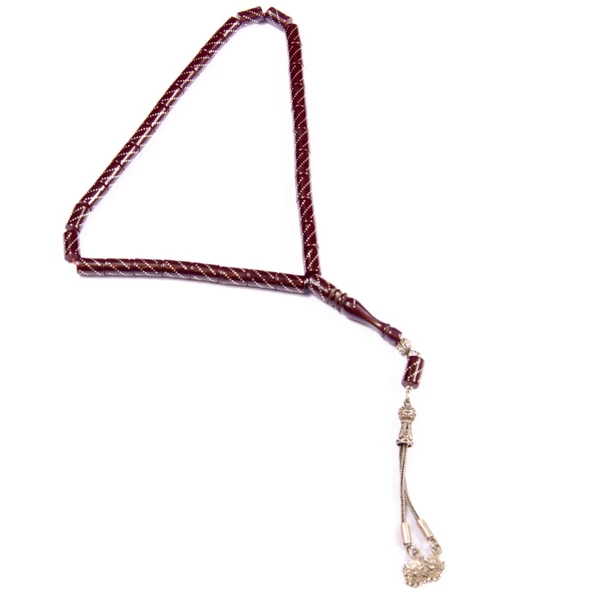 Kesim 11x7 mm Gümüş İşlemeli Kesme Sıkma Gümüş Püsküllü Tesbih ürün görseli 1