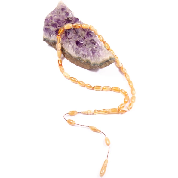 Kapsül Kesim 10x6 mm Özel Seri Sistem Püskül Sıkma Kehribar Tesbih - Resim 2