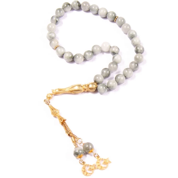 Küre Kesim 8x8 mm Özel Seri Kartal Gözü  Gümüş Püsküllü Tesbih ürün görseli 1