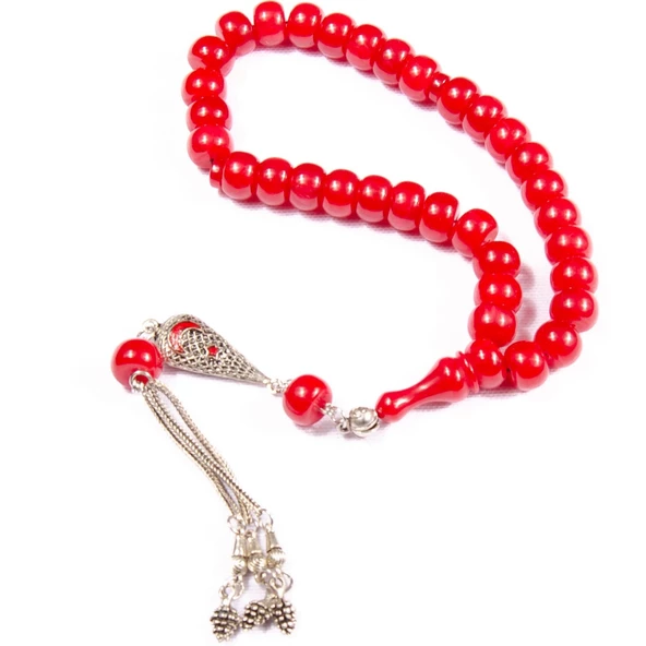 Tekerlek Kesim 11x8 mm Osmanlı Benzetme Sıkma Kehribar Alpaka Püsküllü Tesbih ürün görseli 1