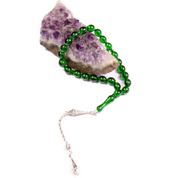 Beyzi Kesim 10x8 mm Efe Boy Ateş Kehribar  Alpaka Püsküllü Tesbih - Resim 2