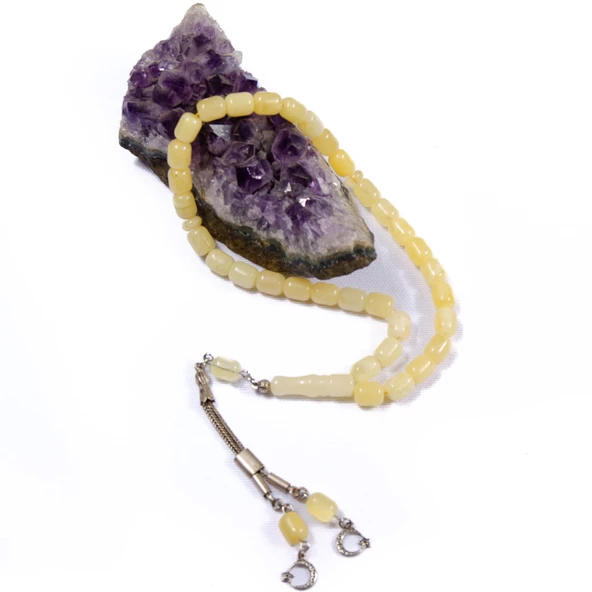 Fıçı Kesim 9x7 mm Damla Kehribar Gümüş Püsküllü Tesbih 19,30 GRAM - Resim 2