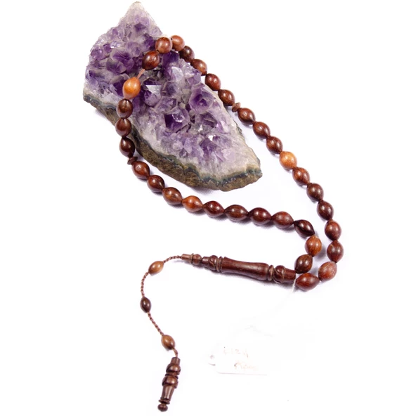 Sığırcık Kesim 12x8 mm Kızıl Ağaç  Sistem Püsküllü Tesbih - Resim 2