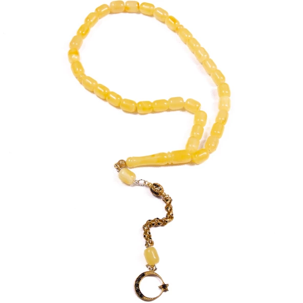 Kapsül Kesim 10x8 mm Damla Kehribar Gümüş Püsküllü Tesbih 24,90 GRAM - Resim 2