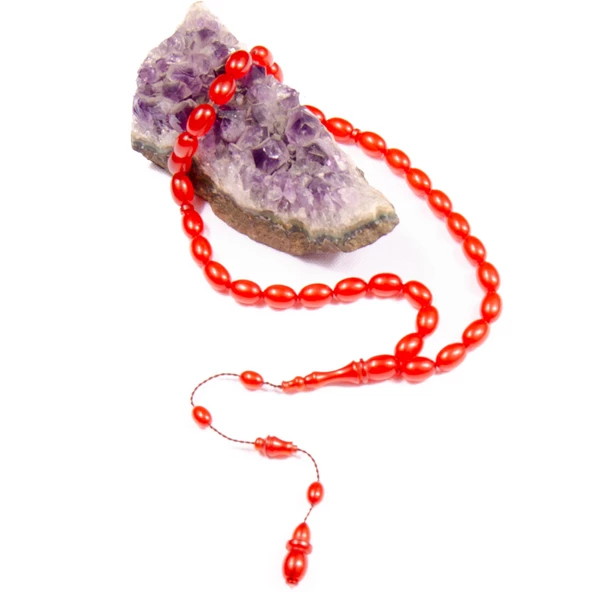 Kapsül Kesim 11x8 mm Sıkma kehribar 37 CM Sistem Püsküllü Tesbih - Resim 2