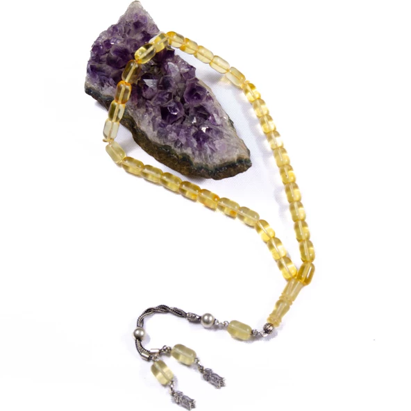 Kapsül Kesim 11x7 mm Damla Kehribar Gümüş Püsküllü Tesbih 22,10 GRAM - Resim 2