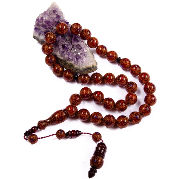 Küre Kesim 15x15 mm Koleksiyonluk Usta İşi Sıkma Kehribar İmzalı Sistem Püsküllü Tesbih - Resim 2