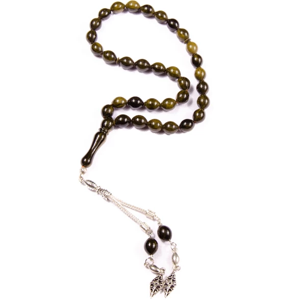 Sığırcık Kesim  10x8 mm Yoğun İmzalı Katalin Alpaka Püsküllü Tesbih ürün görseli 1