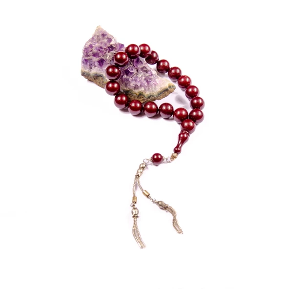 Küre Kesim 15x15 mm Osmanlı Benzetme Sıkma Kehribar  Alpaka Püsküllü Tesbih - Resim 2