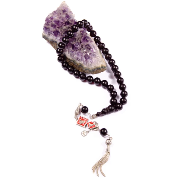 Küre Kesim 10x10 mm Sıkma Kehribar Alpaka Püsküllü Tesbih - Resim 2