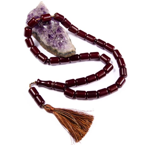 Fıçı kesim 16x13 mm İri Boy Koleksiyonluk Sıkma Kehribar  Saray Püsküllü Tesbih ürün görseli 1