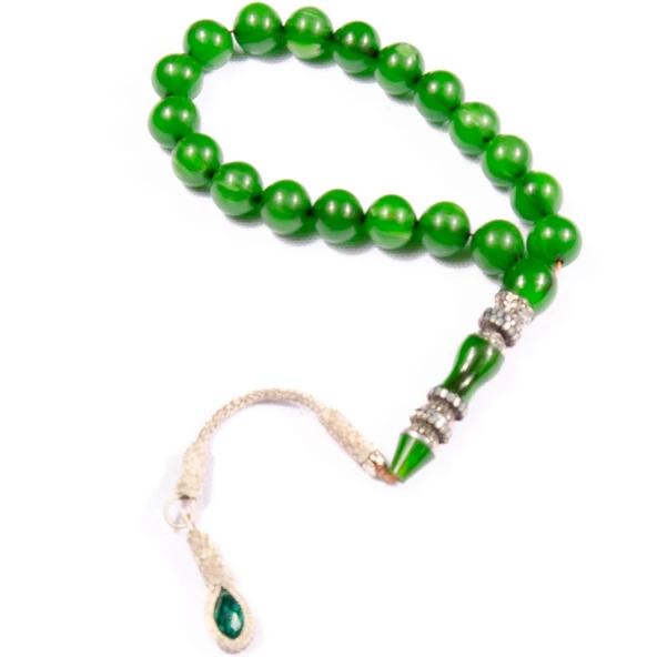 Küre Kesim 11x11 mm  mm Nakkaş İmameli Efe Boy Sıkma Kehribar 27cm Alpaka Püsküllü Tesbih ürün görseli 1