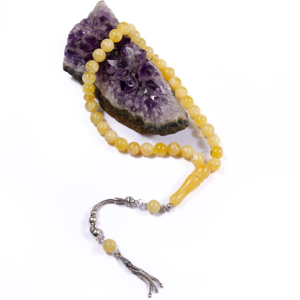 Küre Kesim 9x9 mm Damla Kehribar Gümüş Püsküllü Tesbih 21 GRAM ürün görseli 1