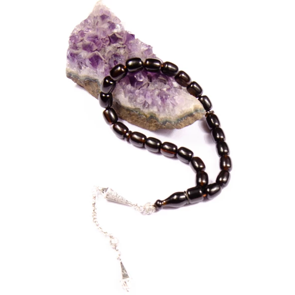 Kapsül Kesim 10x9 mm Efe Boy Ateş Kehribar  Alpaka Püsküllü Tesbih - Resim 2