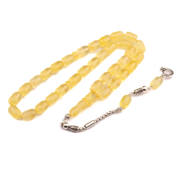 Kapsül Kesim 10X7 mm Damla Kehribar Gümüş Püsküllü Tesbih 19,40 GRAM ürün görseli 1