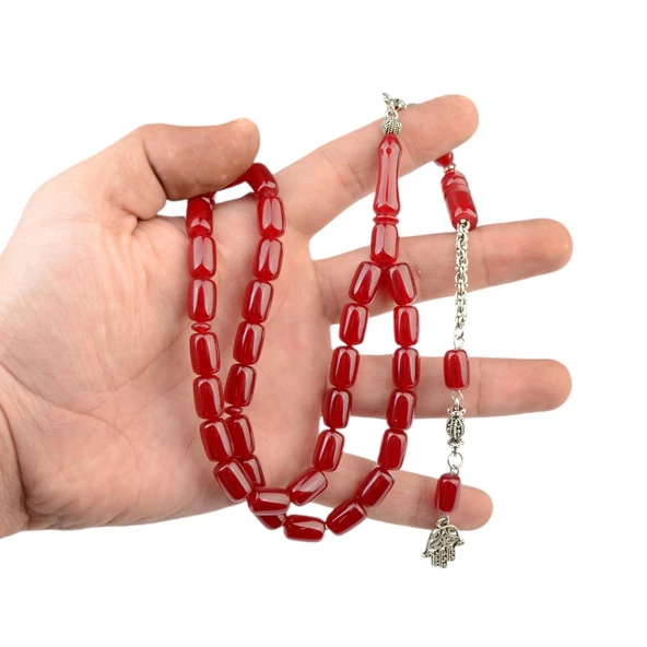 Kapsül Kesim 12x8 mm Ateş Kehribar Alpaka Püsküllü Tesbih - Resim 2