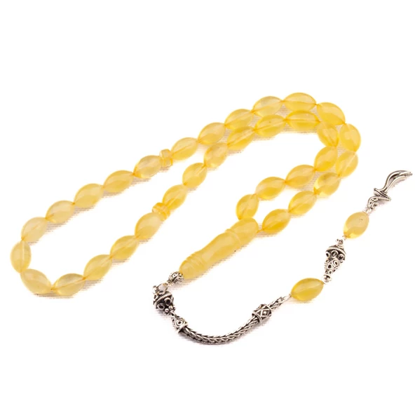 Arpa Kesim 11x7 mm Damla Kehribar Gümüş Püsküllü Tesbih 15,90 GRAM ürün görseli 1