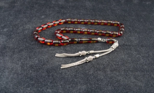 Kapsül Kesim 11x8mm Beyrut Kehribarı Alpaka Püsküllü Tesbih - Resim 2