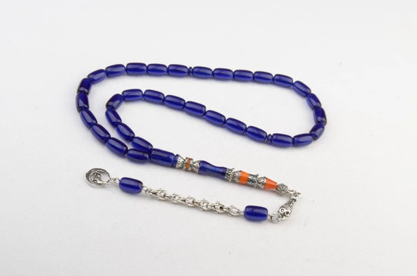 Nakkaş İmame İşçilikli Ateş  Kehribar Tesbih 11x7mm Alpaka Püskül - 1