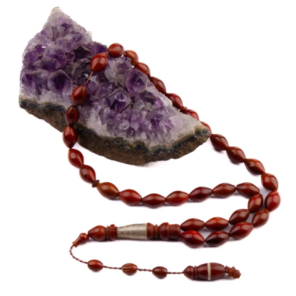 Pirinç Sarmallı Kınalı Arpa Kesim 12x8 mm Kuka Sistem Püsküllü Tesbih - Resim 2