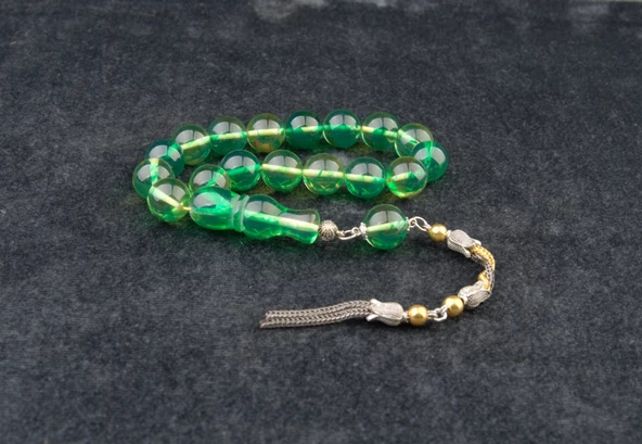 Küre Kesim Efe Boy Sürmeli 14x14mm Beyrut Kehribarı Alpaka Püsküllü Tesbih - 2