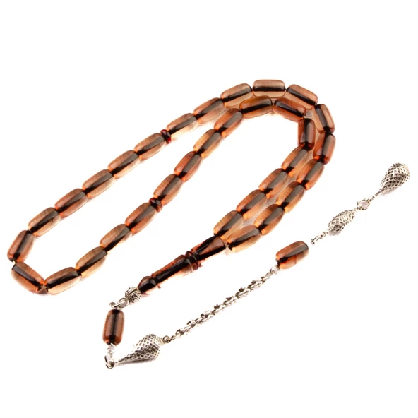 Kapsül Kesim 11x7 mm Ateş Kehribar Alpaka Püsküllü Tesbih