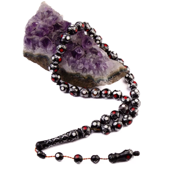 Mercan-Sedef İşlemeli Küre Kesim Sistem Püsküllü Kuka Tesbih - Resim 2