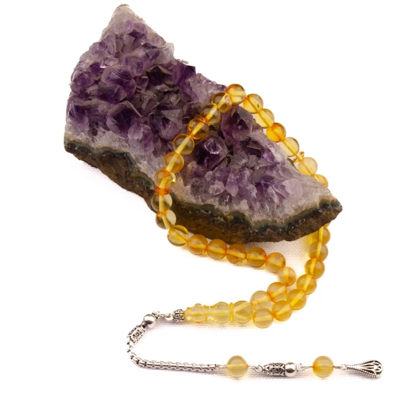 Küre Kesim 7x7 mm Damla Kehribar Gümüş Püsküllü Tesbih 11,50 GRAM - Resim 2