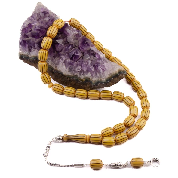 Özel Seri Yarma Dilim Kapsül Kesim 11x8 mm Katalin Gümüş Püsküllü Tesbih - Resim 2