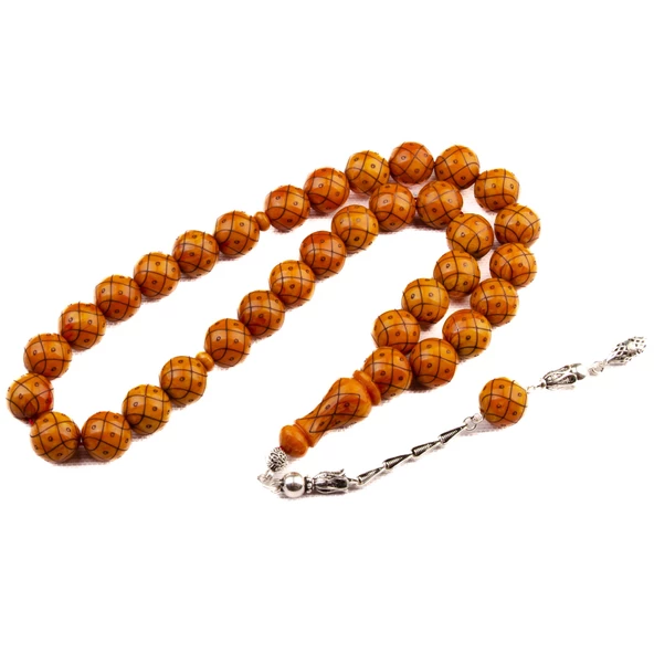 Özel Seri Desenli Küre Kesim 12x12 mm Katalin Gümüş Püsküllü Tesbih ürün görseli 1