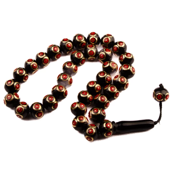 Küre Kesim 13x11 mm Gürcü Oltu Taşı Sistem Püsküllü Tesbih ürün görseli 1