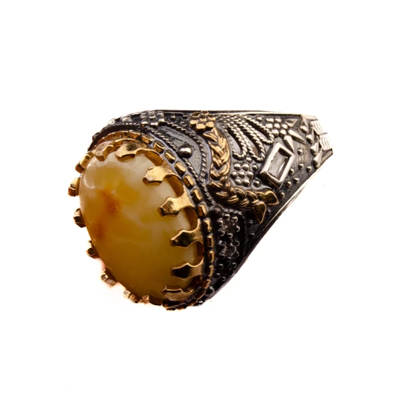 Damla Kehribar Taşlı Gümüş Yüzük 10,10 Gram - Resim 2