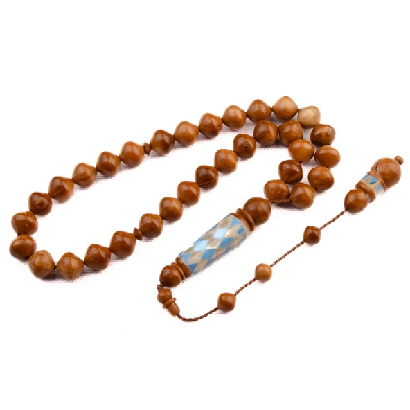 Özel Seri Firuze- Sedef İmameli Sığırcık Kesim 10x10 mm Sistem Püsküllü Kuka Tesbih ürün görseli 1