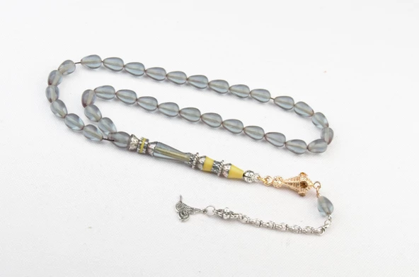 Nakkaş İmame İşçilikli Ateş Kehribar Tesbih 11x7mm Alpaka Püskül