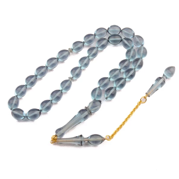 Arpa Kesim 11X8 mm Zar Kehribar Yeni Döküm Gümüş Püsküllü Tesbih - Resim 3