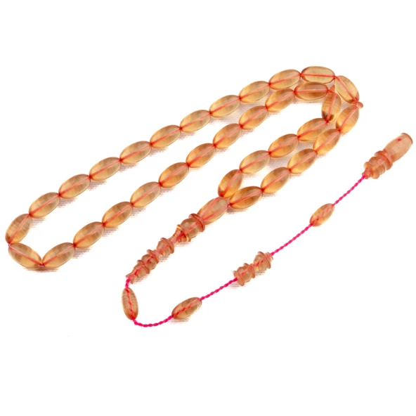 Şeffaf Beyzi Kesim 12x7 mm Ateş Kehribar Sistem Püsküllü Tesbih ürün görseli 1