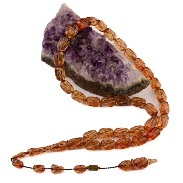 Kapsül Kesim 13x9 mm Kalem İşçilik Ateş Kehribarı Sistem Püsküllü Tesbih - Resim 2