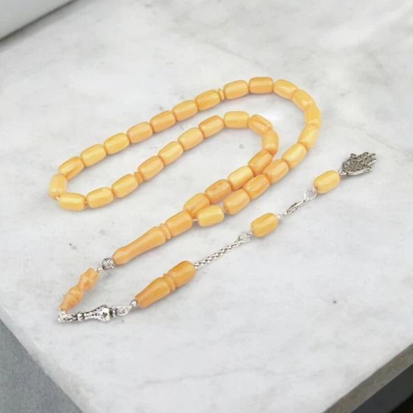 Kapsül Kesim 12x8 mm Sıkma Kehribar Alpaka Püsküllü Tesbih