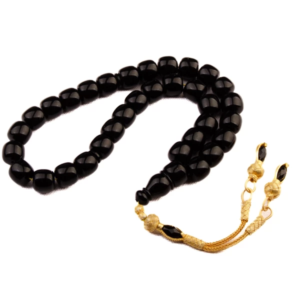 Özel Seri Fıçı Kesim 12x11 mm Gümüş Kazaz Püsküllü Sıkma Kehribar Tesbih ürün görseli 1