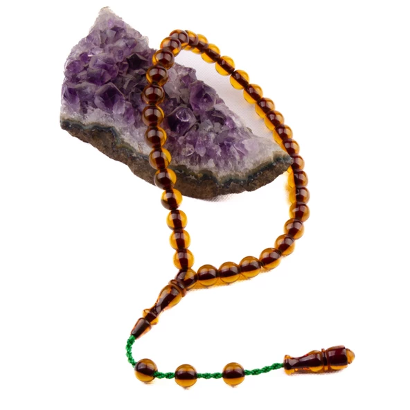 Bilek Boy Küre Kesim 9x8,5 mm Ateş Kehribar Sistem Püsküllü Tesbih - Resim 2