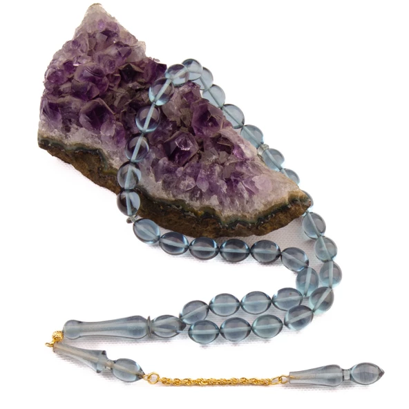 Arpa Kesim 11X8 mm Zar Kehribar Yeni Döküm Gümüş Püsküllü Tesbih - Resim 4