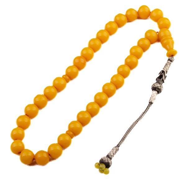 Özel Seri Kazaz Püsküllü Küre Kesim 11x10 mm Sıkma Kehribar Tesbih ürün görseli 1