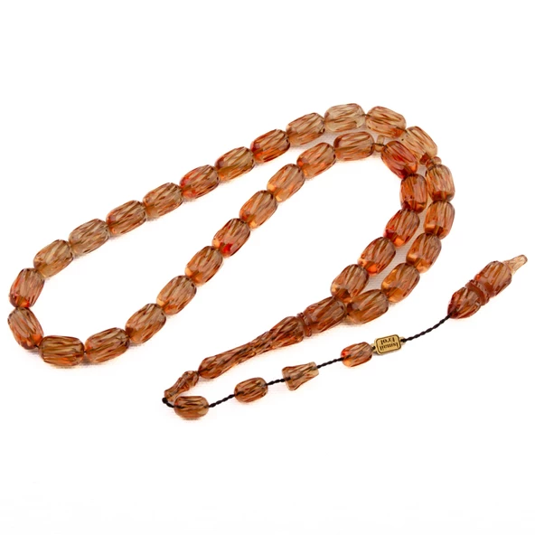 Kapsül Kesim 13x9 mm Kalem İşçilik Ateş Kehribarı Sistem Püsküllü Tesbih ürün görseli 1