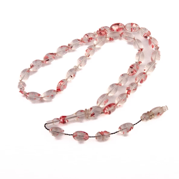 Arpa Kesim 10x8 mm Zar Kehribar Yeni Döküm Gümüş Püsküllü Tesbih - Resim 3