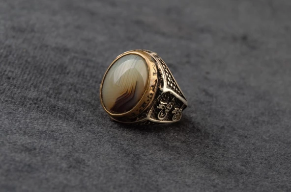 Yemen Akiği Taşı Gümüş Yüzük 19,30Gram - Resim 2