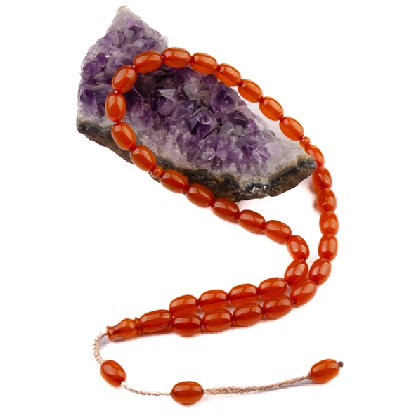 Osmanlı Benzetme Kapsül Kesim 11x8 mm Sıkma Kehribar Sistem Püsküllü Tesbih - Resim 2