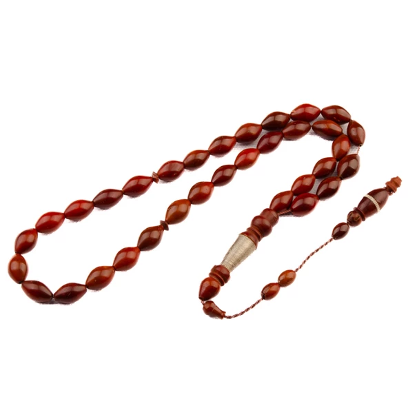 Pirinç Sarmallı Kınalı Arpa Kesim 12x8 mm Kuka Sistem Püsküllü Tesbih ürün görseli 1