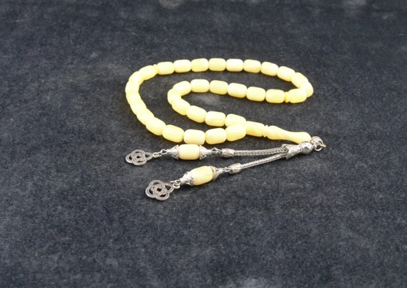 Kapsül Kesim 11x8 mm Beyrut Kehribarı Alpaka Püsküllü Tesbih - Resim 2